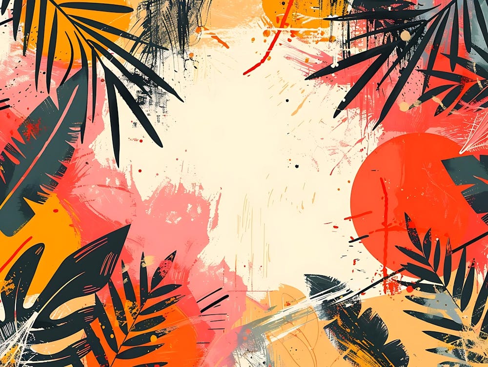 Abstract Tropical Leaf And Paint Splatter Design