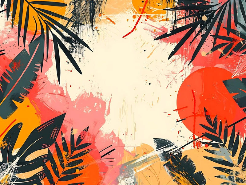 Abstract Tropical Leaf And Paint Splatter Design