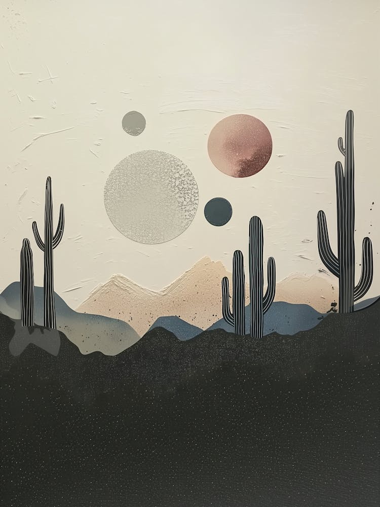 Desert Mountains Minimalist Boho Silhouette Paper Moon Art