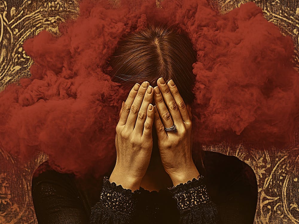 Woman Covered In Red Smoke