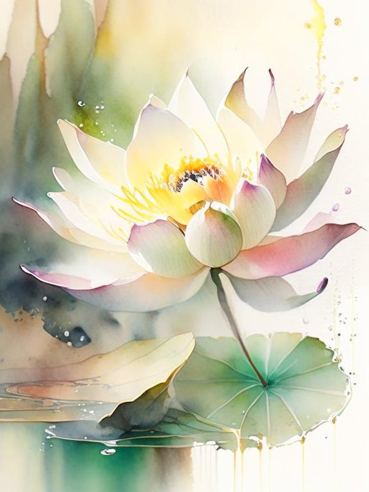 Lotus Flower In Garden Storybook Watercolour 7