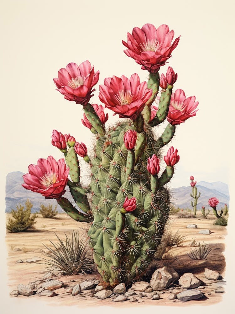Vintage Cactus Illustration Austrocylindropuntia Subulata 1