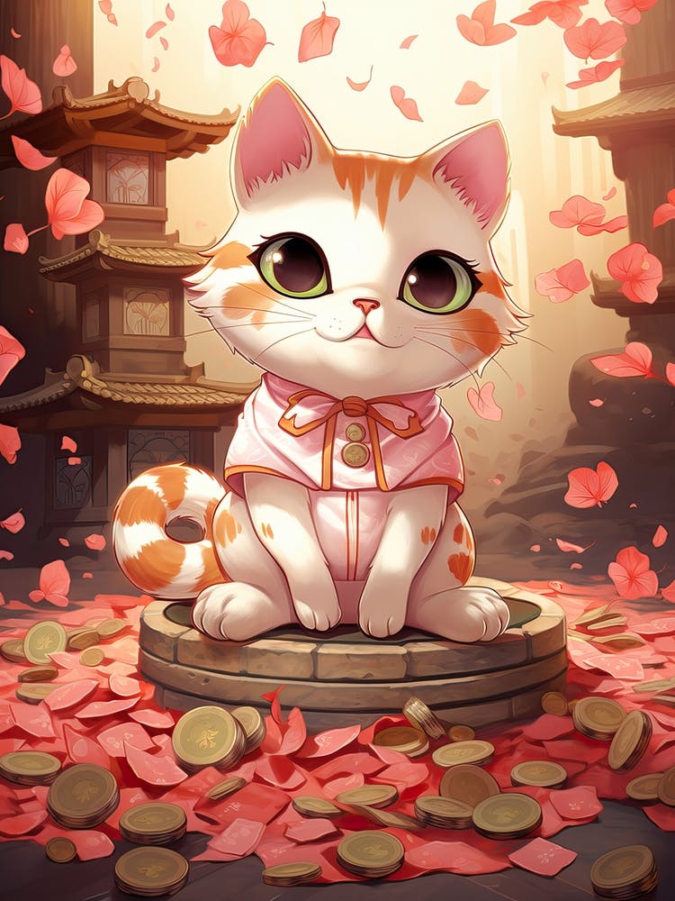 Kawaii Cat Drawings Fortune Coins 1