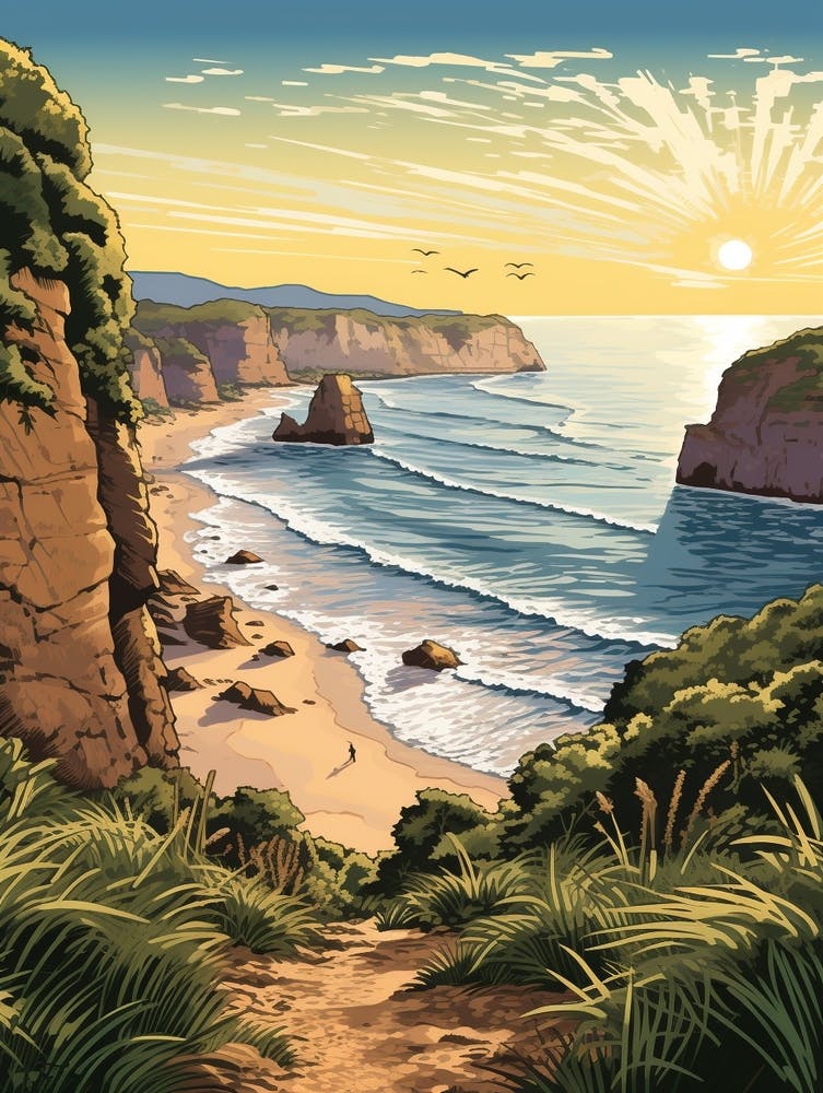Great Ocean Walk Australia 2 Vintage Travel Illustration
