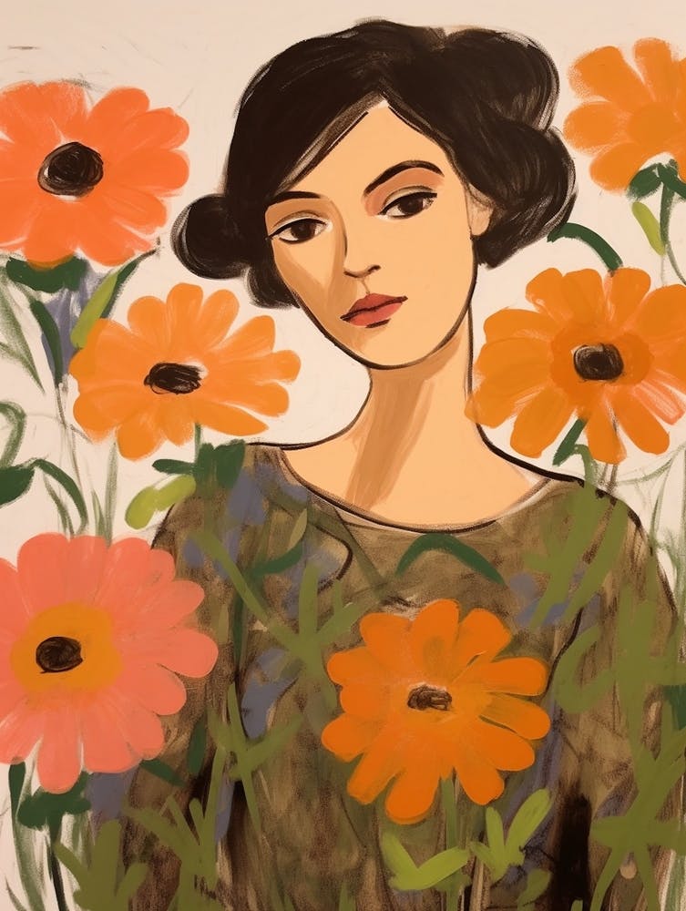 Woman With Autumnal Flowers Ranunculus