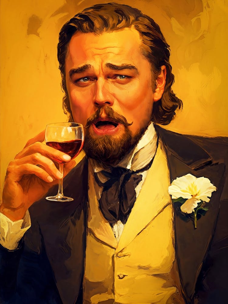 Trending Laughing Leonardo DiCaprio Meme Drink Wine from Django Unchained Movie