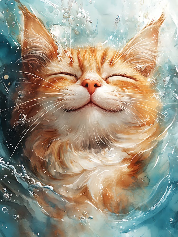 Orange Cat Floating on Water