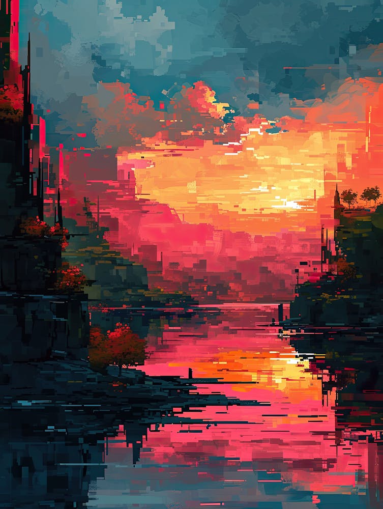 Sunset Over Water | Pixel Art Series