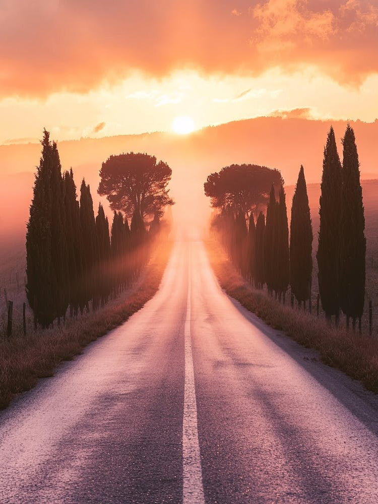 Road To Tuscany At Sunset