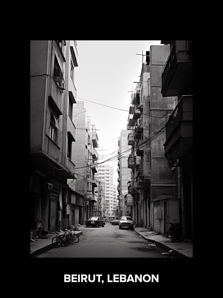 Poster Of Beirut, Lebanon, Mediterranean Black And White Photography Analogue 1