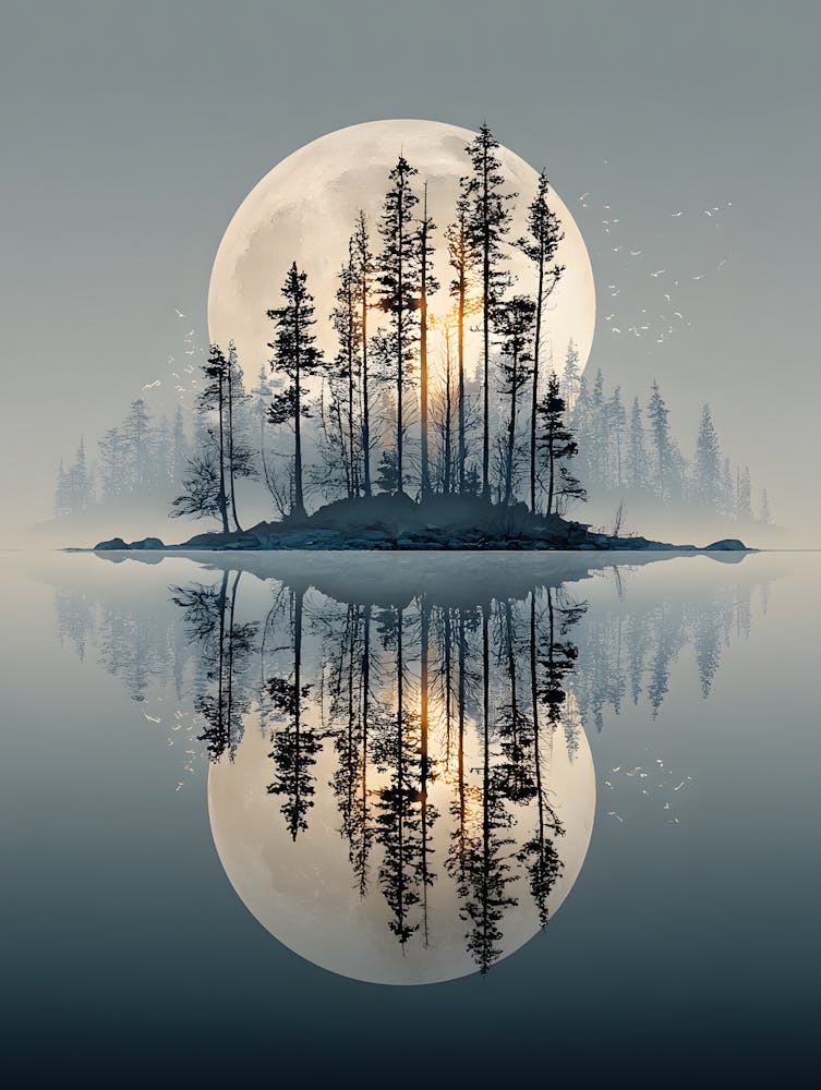 Beautiful Full Moon Over the Lake 8