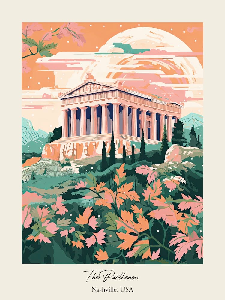 The Parthenon   Nashville, Usa   Cute Botanical Illustration Travel 3 Poster
