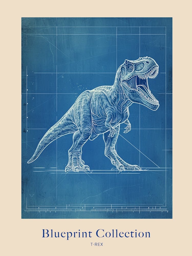 T Rex Dinosaur Blue Print Inspired 2 Poster