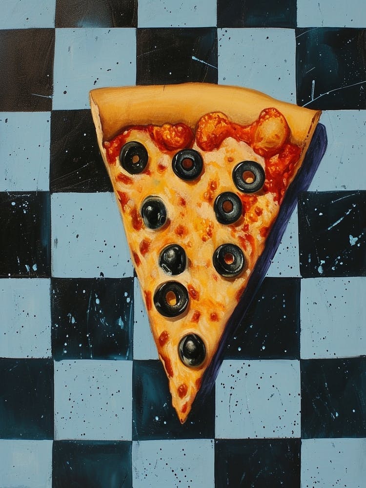 Pizza With Olives Blue Checkerboard 2