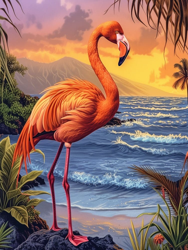Greater Flamingo Galapagos Islands Ecuador Tropical Illustration 8