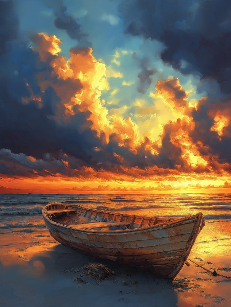 Old Boat Lies On The Beach