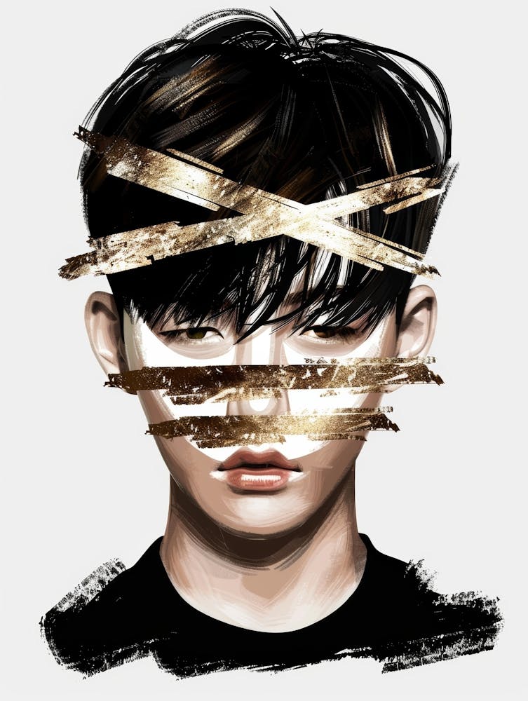 Boy With Gold Tape On His Face