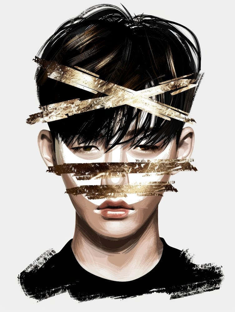 Boy With Gold Tape On His Face