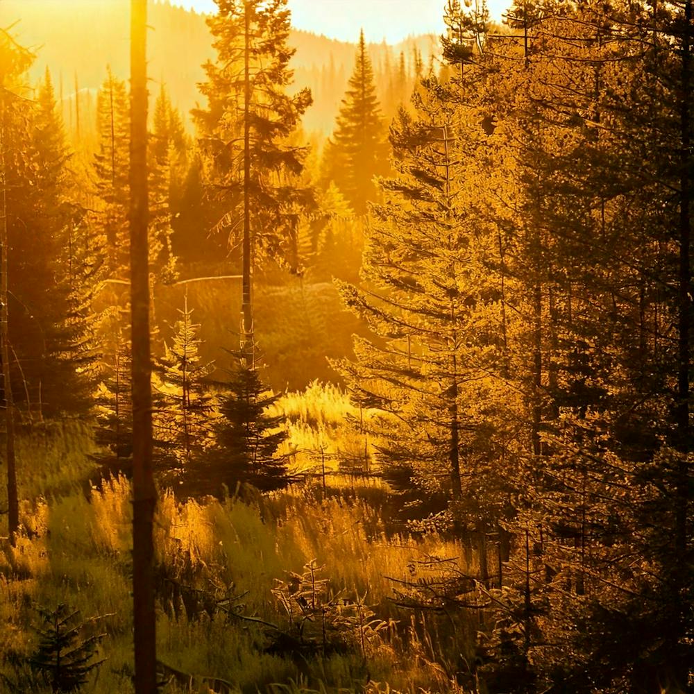 Firefly Golden Hour Glow Forest Emphasizes Warm, Golden Tones For A Sunlit Scene