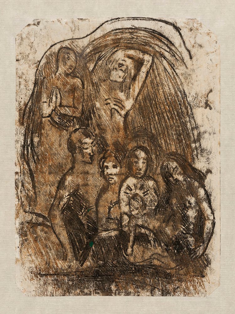 Krippe (Mutter und Kind umgeben von fünf Figuren), Paul Gauguin