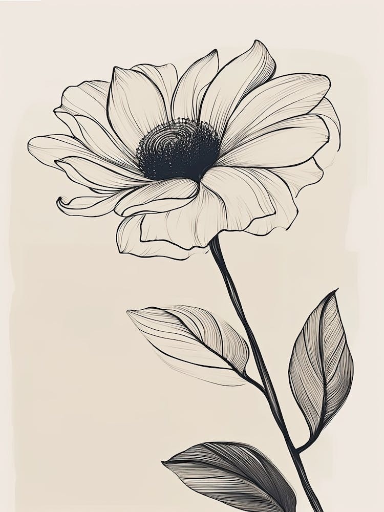 Line Art Sunflower Flowers Illustration Neutral 4