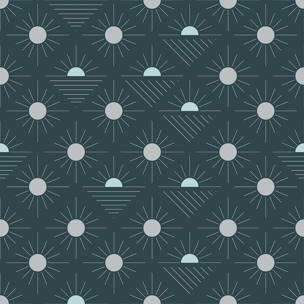 Geometric Pattern With Suns On Dark Blue Square