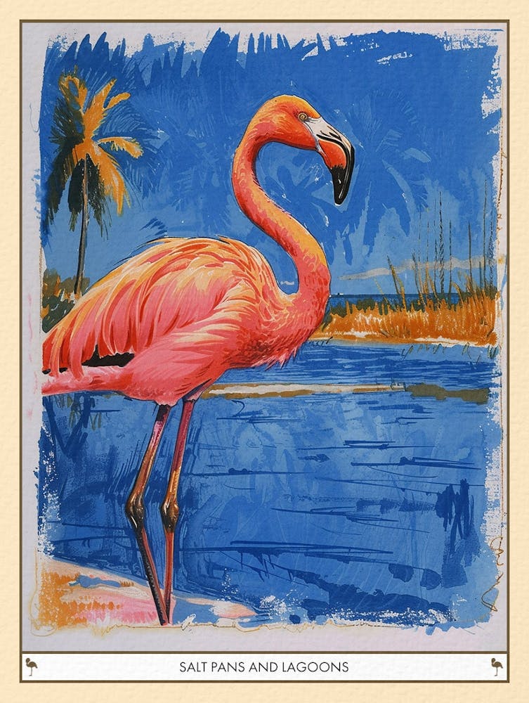 Greater Flamingo Salt Pans And Lagoons Tropical Illustration 5 Poster