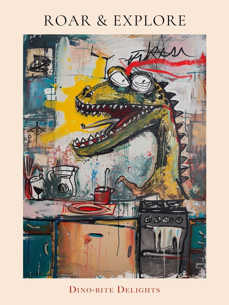Abstract Graffiti Dinosaur In The Kitchen 1 Poster