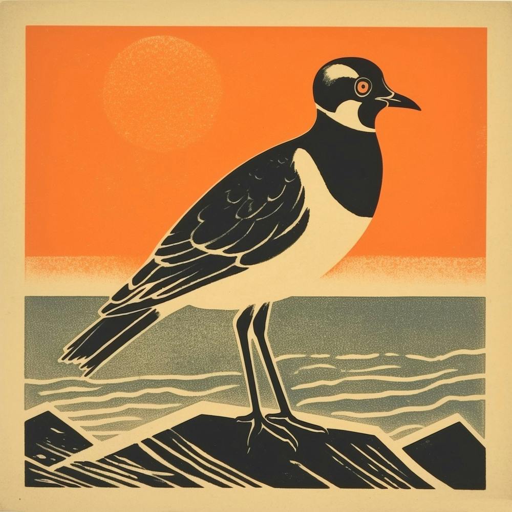 Retro Bird Lithograph Lapwing 3