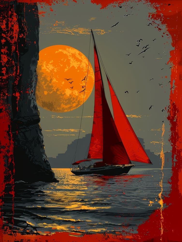 Red Sailboat On The Sea