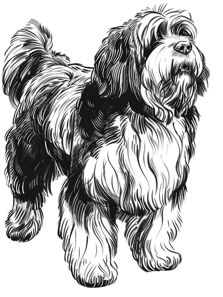 Long Hair Furry Dog Line Sketch 6