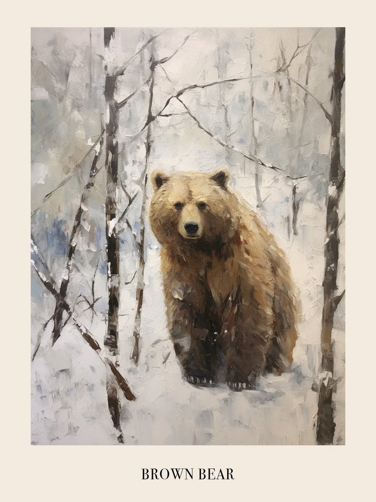 Vintage Winter Tier Gemälde Poster Braunbär 3