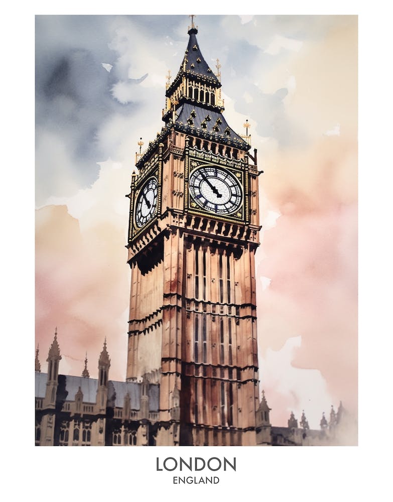 London 4 Watercolour Travel Poster