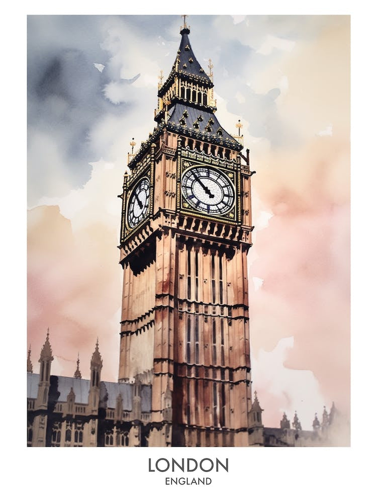 London 4 Watercolour Travel Poster