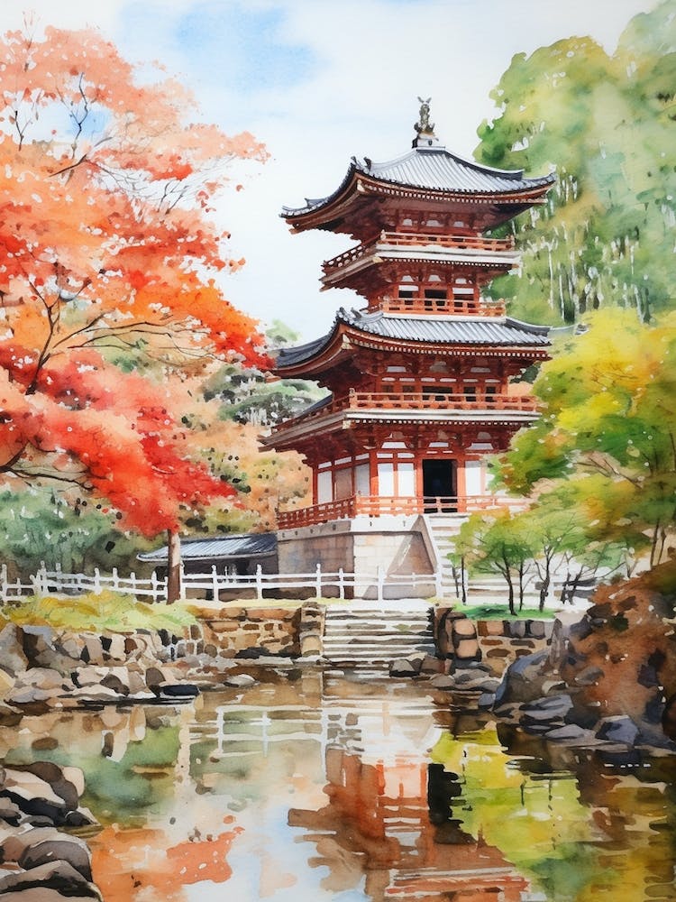 Ninna Ji Temple Japan Watercolour Painting 1