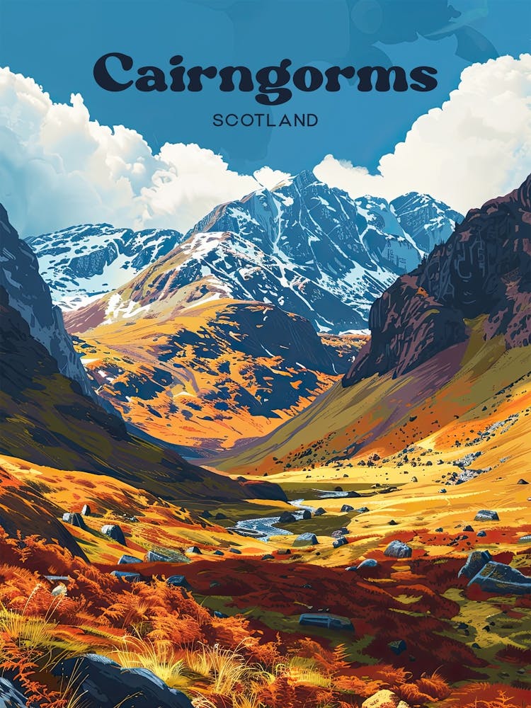 Cairngorms Scotland Mountain Travel Illustration