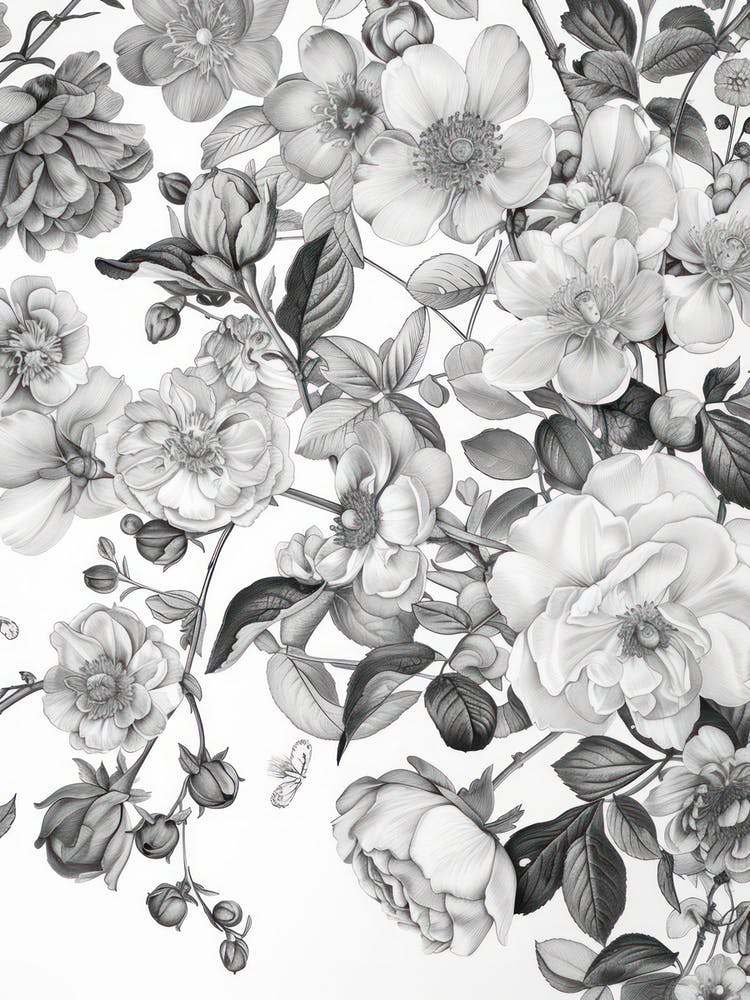 Great Japan Hokusai Black And White Flowers 1