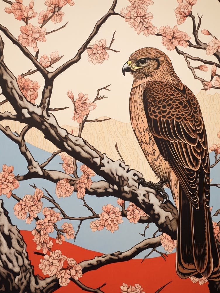 Art Nouveau Birds Poster Red Tailed Hawk 2