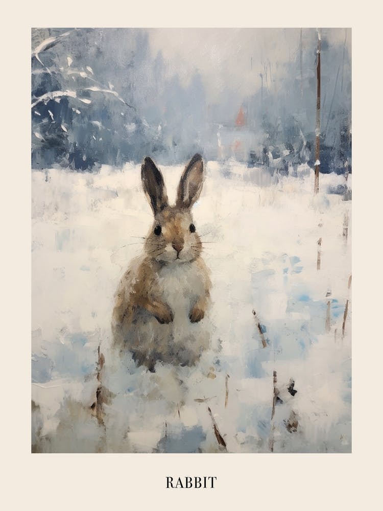 Vintage Winter Animal Painting Poster Rabbit 4