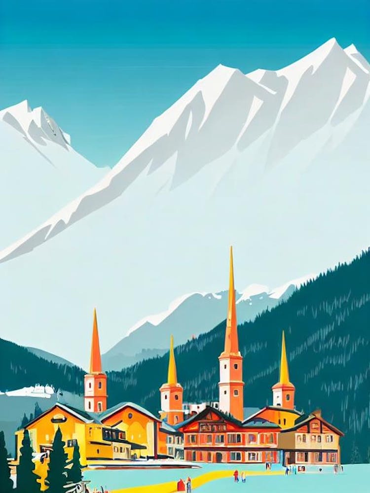 St Anton 2, Austria Midcentury Vintage Skiing Poster