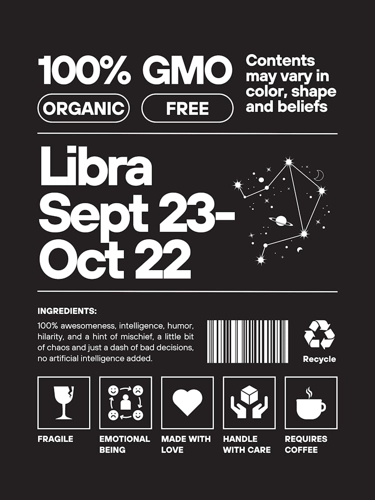 Libra Wall Art | Libra Nurtriton Facts Wall Art | Zodiac Decor | Dorm, Office, Living Room, Bedroom, Apartment Wall Art | Trendy Preppy Colorful Maximalists |