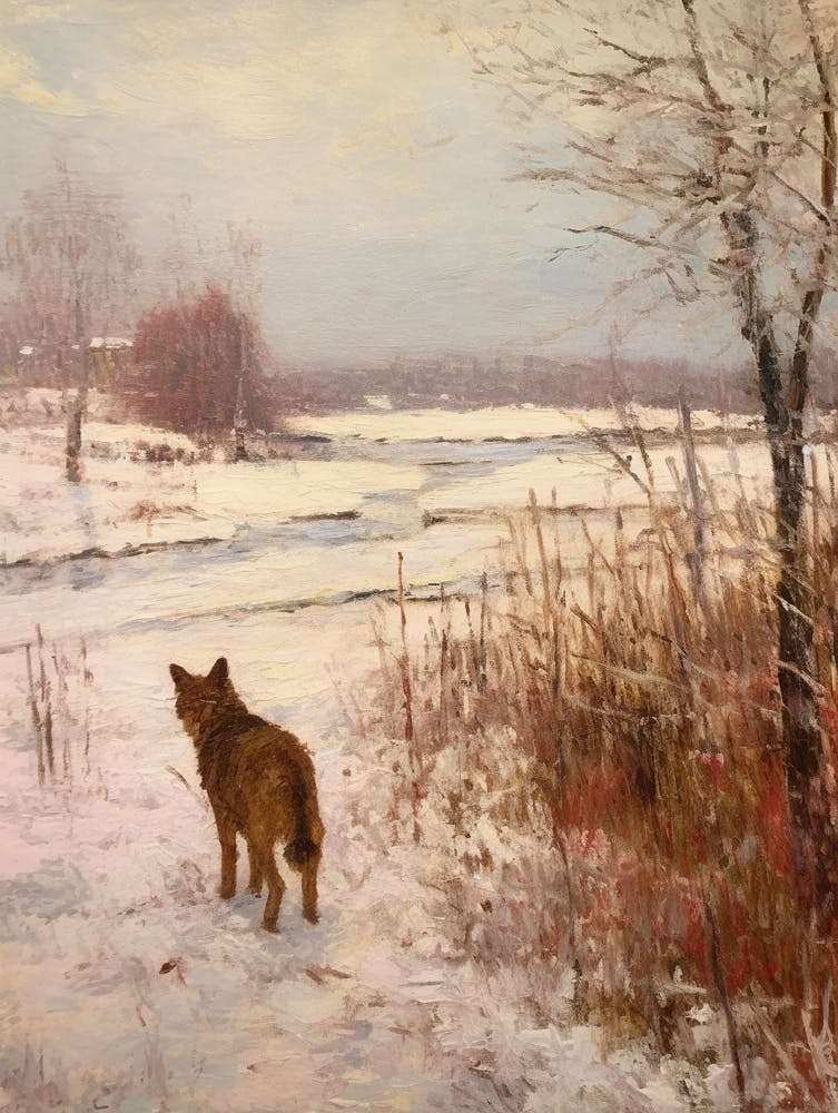 Vintage Winter Animal Painting Red Wolf 4