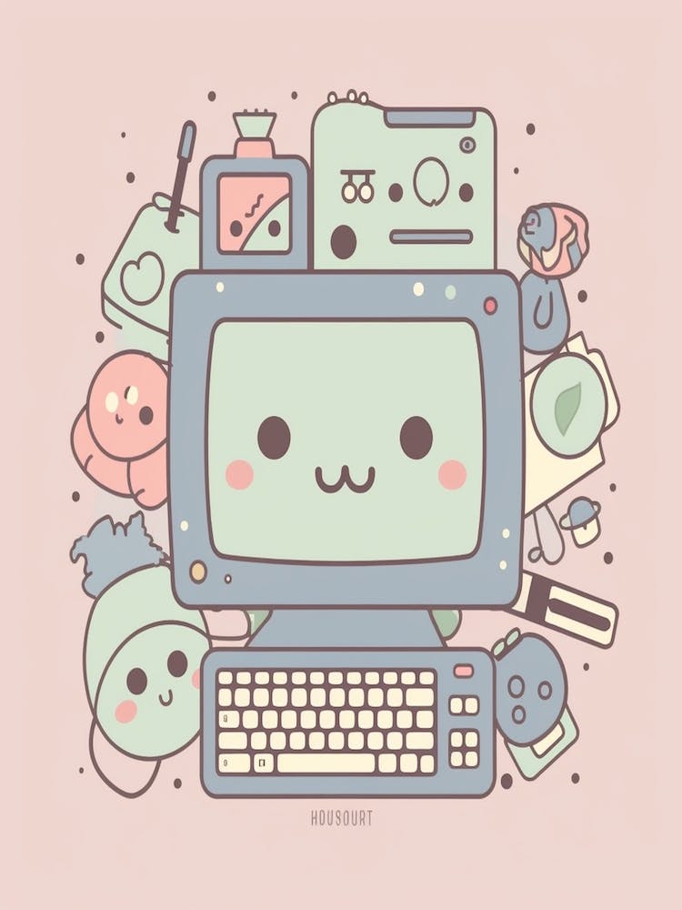 Retro Computer Kawaii Illustration 2