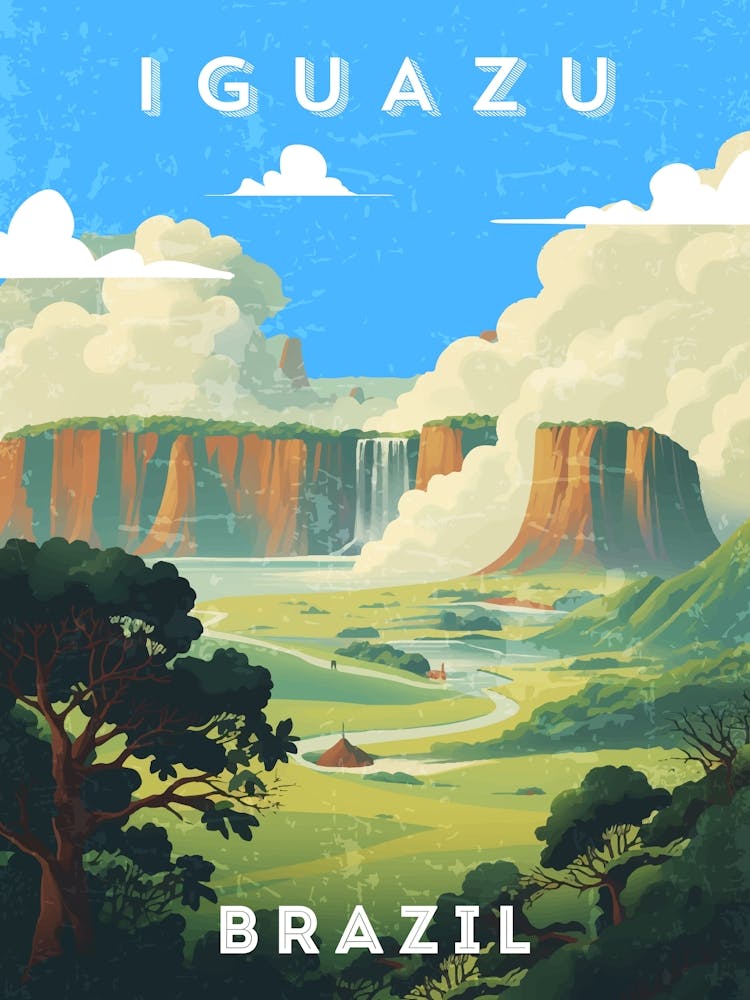 Iguazu Falls, Brazil — Retro travel minimalist poster
