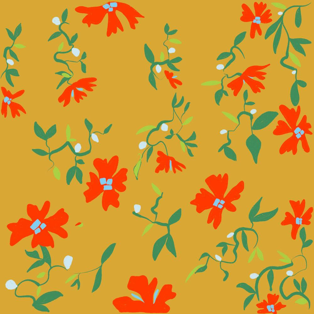 Red Flowers On A Yellow Background