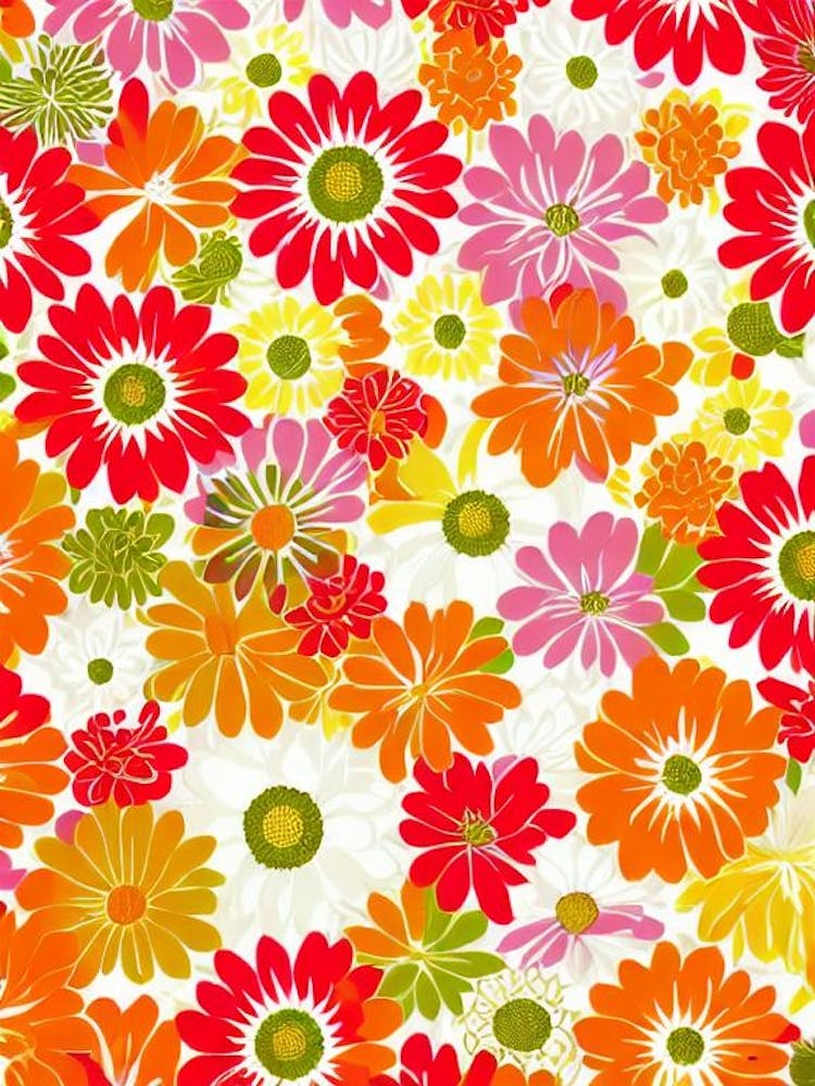 Chrysanthemum Floral Print Warm Tones 1 Flower