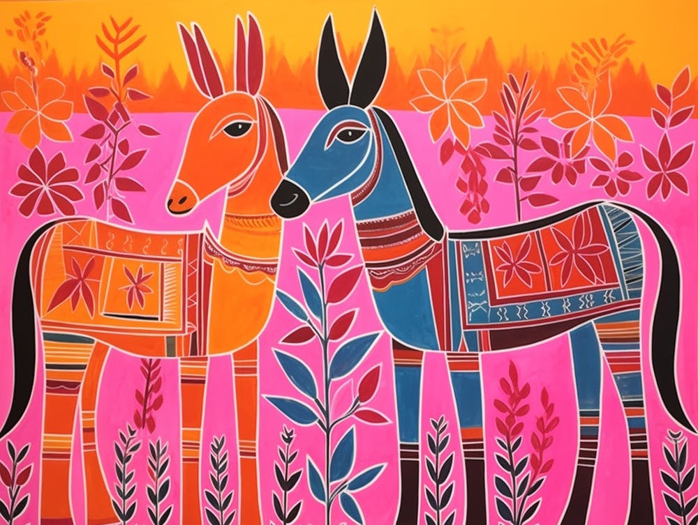 Donkey 1 Folk Style Animal Illustration