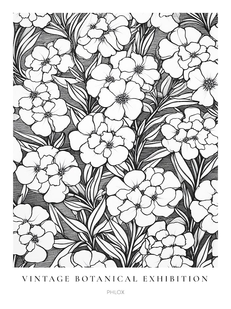Phlox B&W Vintage Botanical Poster