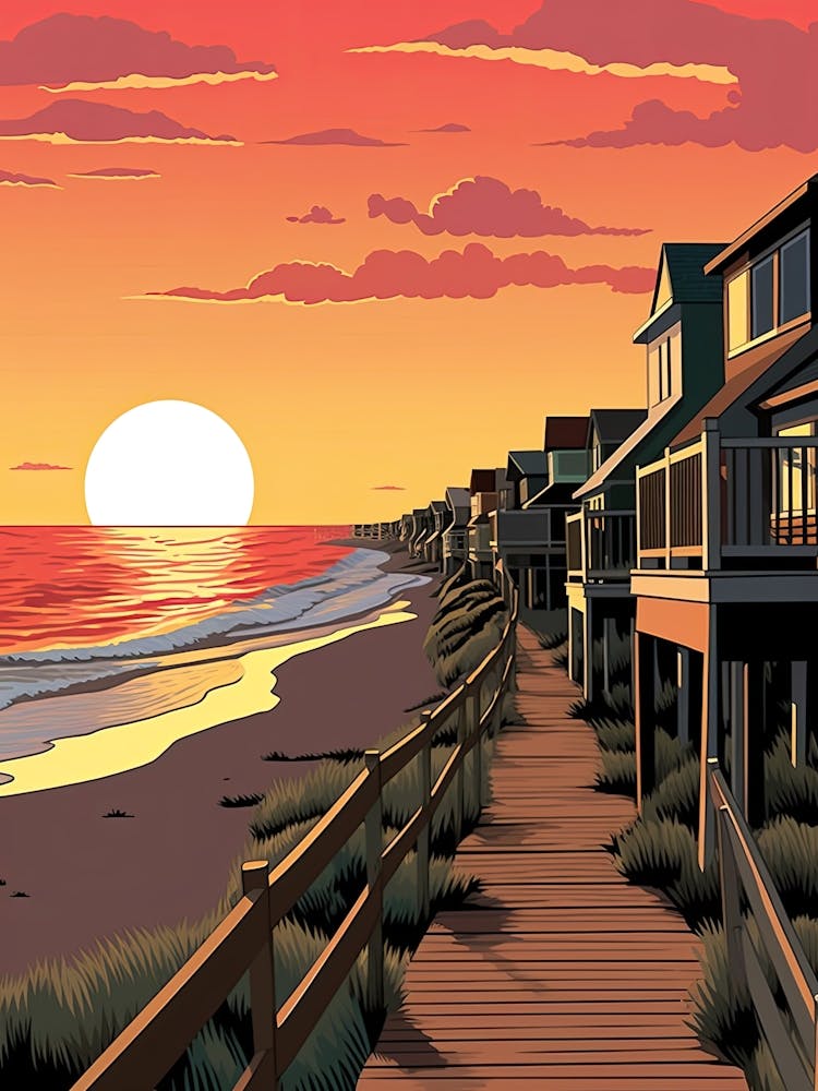 Outer Banks North Carolina, Usa, Flat Illustration 4
