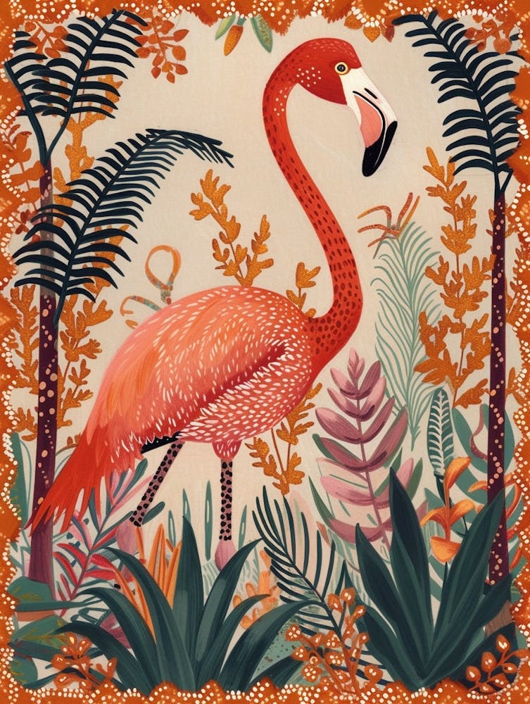Greater Flamingo And Ginger Plants Boho Print 4